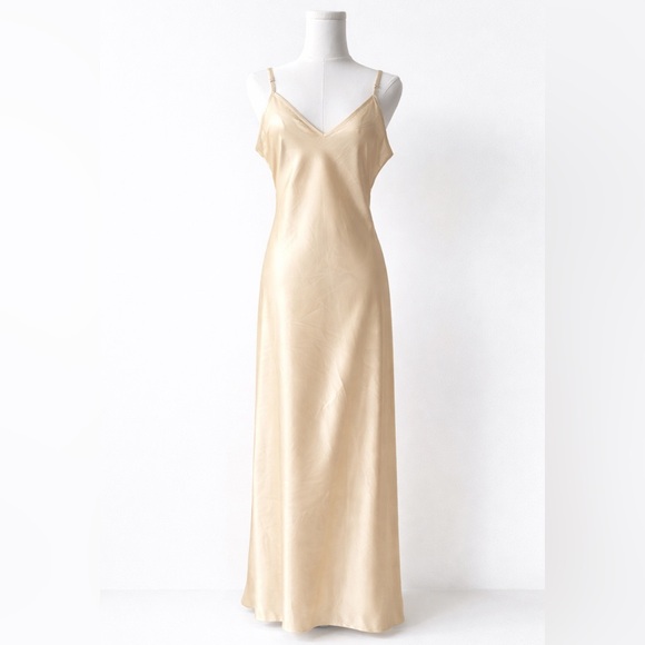 Free People Dresses & Skirts - Free People Champagne Satin Maxi Slip Dress L | 90s Minimalist style